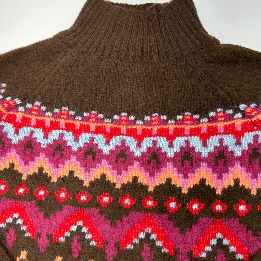 Lou & Grey Chocolate Knit Fairisle Mock Neck Sweater Women’s S Colorful - Picture 4 of 16